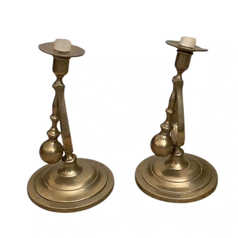 Pair Of Vintage‎ Swinging Brass Gold Candelabra, Made In Italy